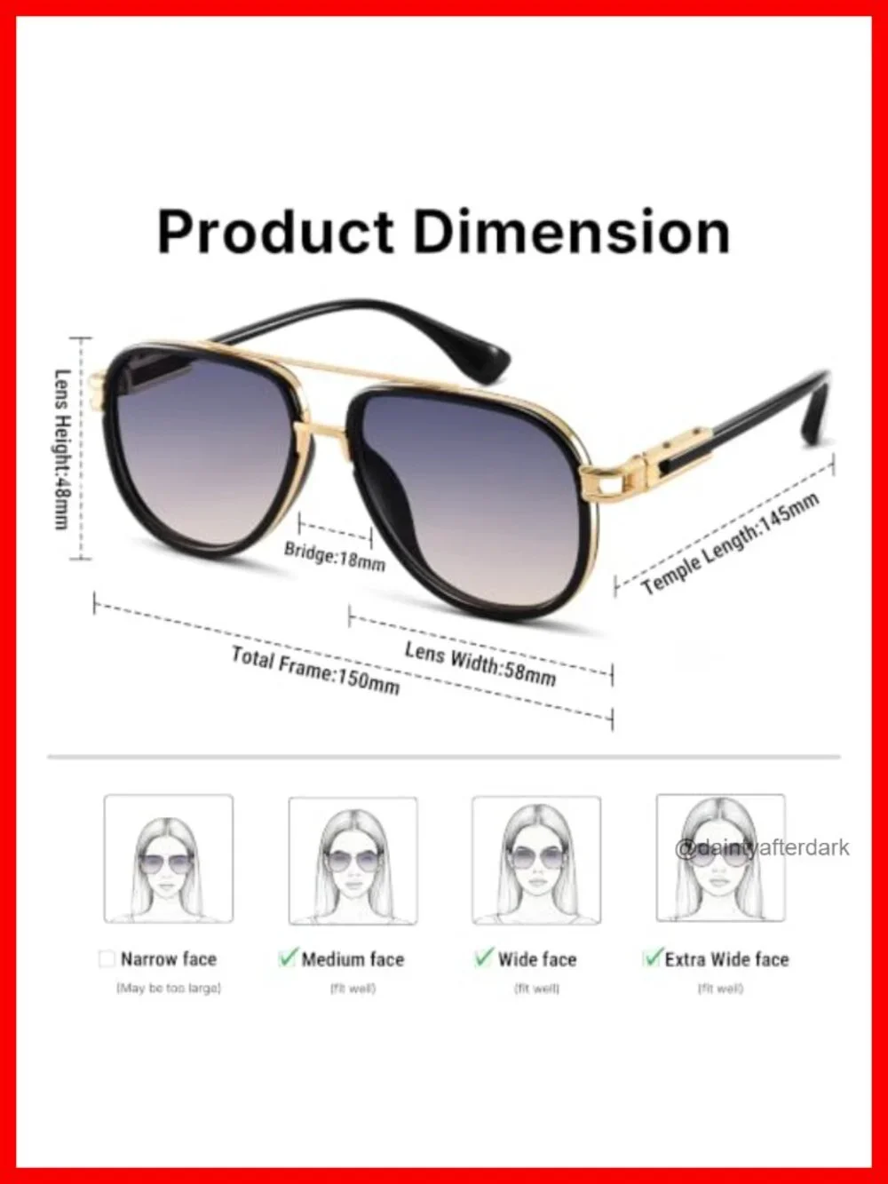Oversized Aviator Sunglasses Metal Plastic Double Bridge Fashion UV400 Gradient